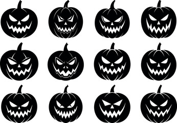 A collection of spooky jackolanterns isolated on white background