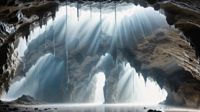 Waterfall Flowing Through a Rocky Cave - Powered by Adobe