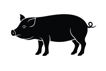 Fototapeta premium A black silhouette of a pig standing on a white background