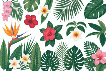 Vibrant tropical floral arrangement with exotic flowers and lush green leaves