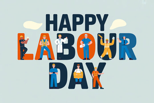 Happy Labor Day Illustration with Diverse Workers in Different Professions
