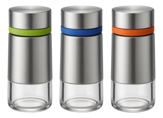 Stainless steel spice shaker set with twist lids for seasoning on the go