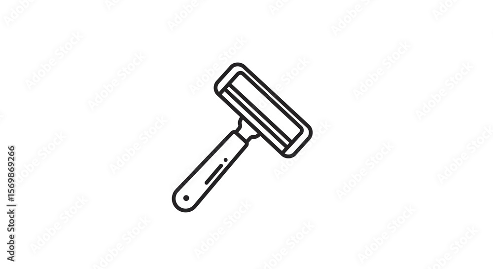 Poster a minimalistic razor with a short handle and a rectangular head on a white background in a line draw