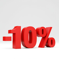 Red Minus 10 Percent Discount Sign 3D Render