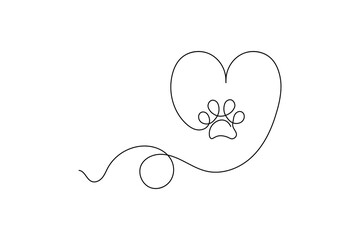 Dog paw one line drawing minimalist style isolated outline vector illustration for pet design