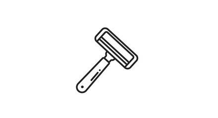 A minimalistic razor with a short handle and a rectangular head on a white background in a line drawing