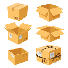 Fototapeta premium Collection of various cardboard boxes for shipping and packaging