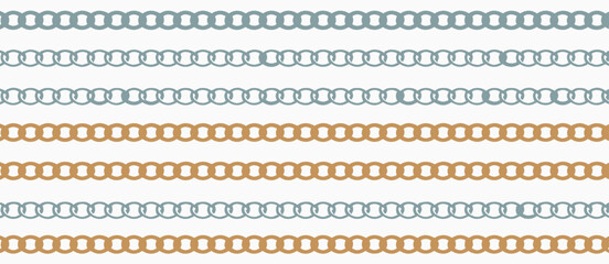 Seamless pattern of horizontal chains in blue and gold colors on a white background