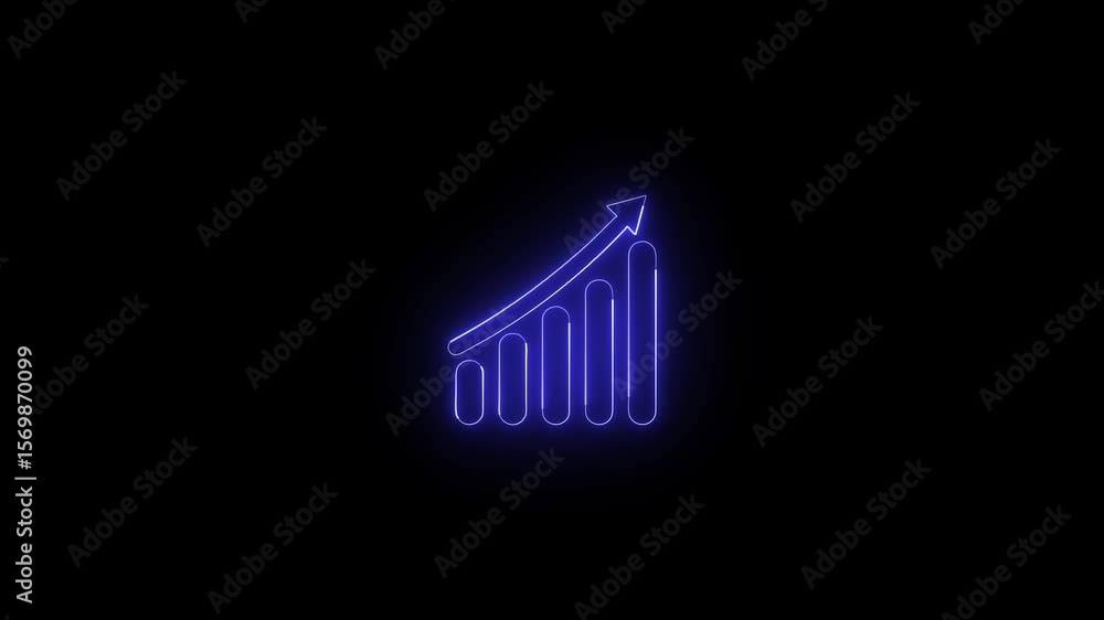 Poster glowing neon bar chart graph showing upward trend and business success. glowing business graph anima