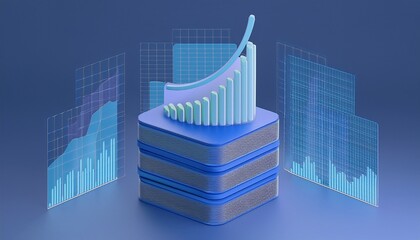 Fototapeta premium 3D icon of a stack of data analysis files with a floating statistical chart above them