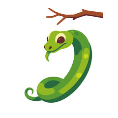 Fototapeta premium Cartoon Green Snake Illustration-Cute Reptile with Tongue-Simple Animal Design-Perfect for Kids Books-Educational Wildlife Image