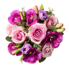 Beautiful pink and purple flower bouquet roses and lisianthus