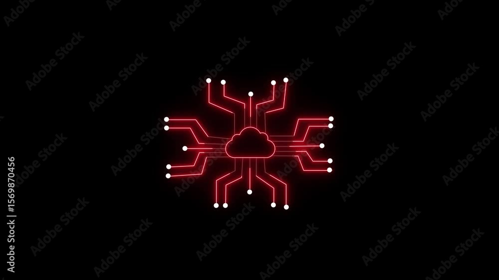 Poster animated red circuit design with cloud icon representing data storage and transfer. cloud computing 