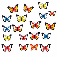 Fototapeta premium Colorful Butterfly Collection-Assorted Butterfly Designs-Vibrant Insect Illustrations-Butterfly Art for Crafts-Butterfly Motif-Decorative Butterfly Pattern-Fluttering Wings-Nature Inspired Art