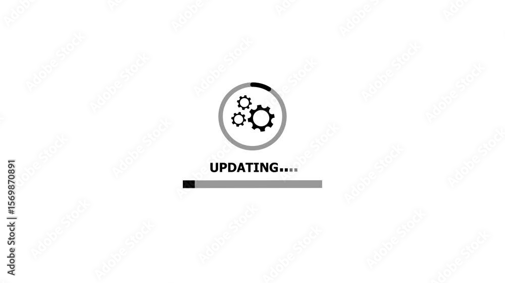 Poster updating progress bar illustrating software update or loading process animation on white background
