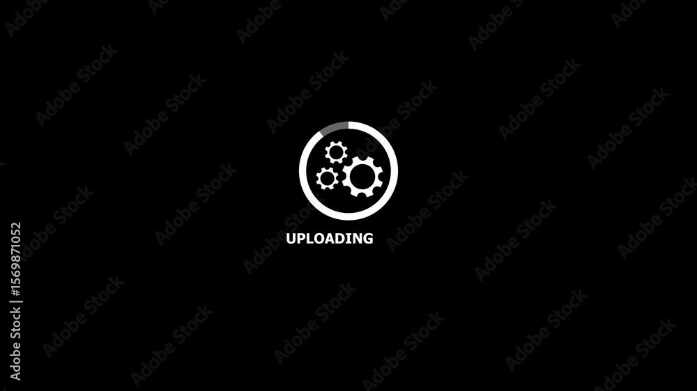 Poster animated loading screen displaying progress in a modern white gear icon design