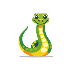 Fototapeta premium Cute Cartoon Snake Illustration- Smiling Green and Yellow Serpent- Playful Animal Character for Kids- Reptile Graphics- Fun Snake Design for Children