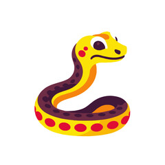Naklejka premium Cute Cartoon Snake Illustration-Yellow and Brown Snake with Red Spots-Fun Animal Graphic for Kids-Reptile Vector Image-Playful Snake Clipart for Education-Cartoon Snake Design-Kids Snake Illustration