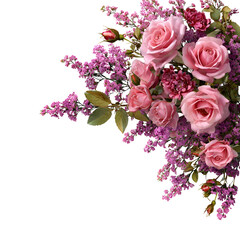 Pink Roses and Purple Flowers Bouquet Dark Background