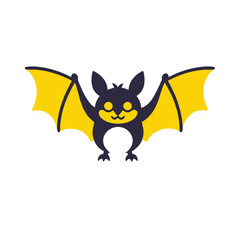Obraz premium Cute Halloween Bat Illustration - Cartoon Bat with Yellow Wings - Spooky and Fun Halloween Design - Perfect for Kids and Holiday Decorations