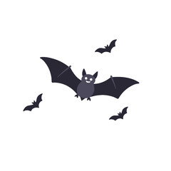 Obraz premium Cute Halloween Bats Flying Illustration-Festive Halloween Clip Art of Bats-Whimsical Halloween Decoration Image Featuring Cartoon Bats on White