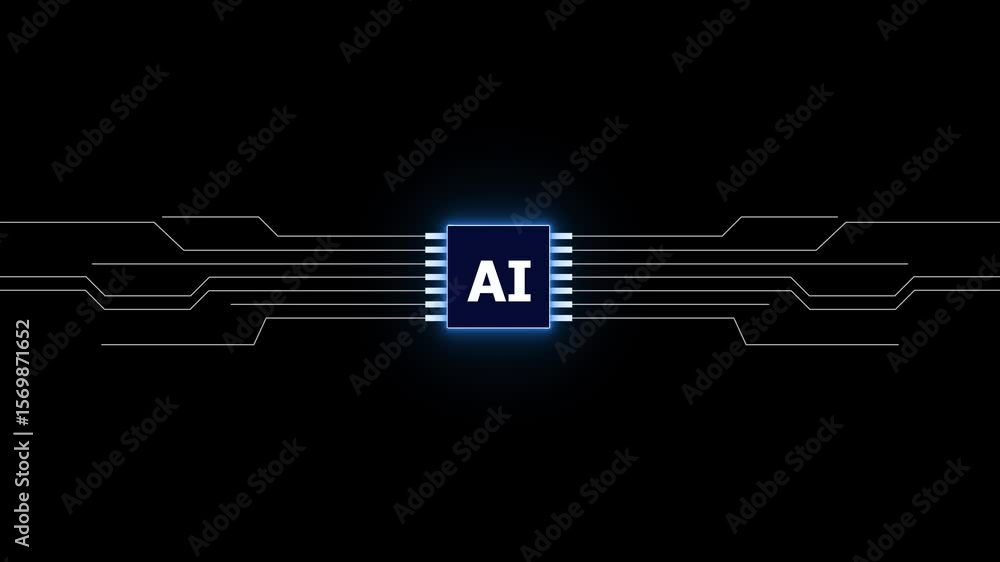 Poster artificial intelligence chip circuitry graphic represents technology and innovation. futuristic digi