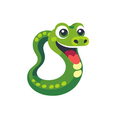 Fototapeta premium Friendly Green Snake Cartoon Illustration-Happy Reptile Character with Tongue Out-Cute Animal Design for Kids-Educational Wildlife Graphics-Zoo Animal Art