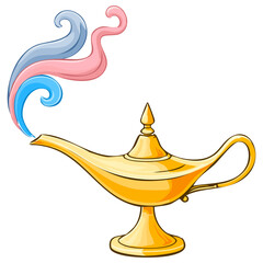 Magic genie lamp cartoon illustration
