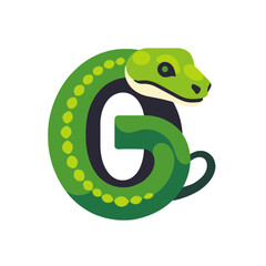 Naklejka premium Green Snake Letter G Illustration-Stylized Alphabet Design with Snake Theme-Educational Animal Graphics-Creative Lettering for Kids-Logo Design Idea