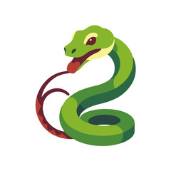 Green Snake Illustration-Cartoon Snake with Tongue-Cute Snake Image-Reptile Vector Design-Animal Graphic-Illustration for Kids-Colorful Snake Art