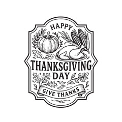 Thanksgiving Day Black And White Invitation Label Design