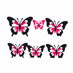 Fototapeta premium Pink & Black Butterfly Clipart-Butterfly Vector Graphics-Cute Insect Illustration-Butterfly Design Element-Butterfly Silhouette Art-Vector Butterfly Set