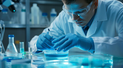 Scientist analyzing mold growth on petri dish for research in laboratory