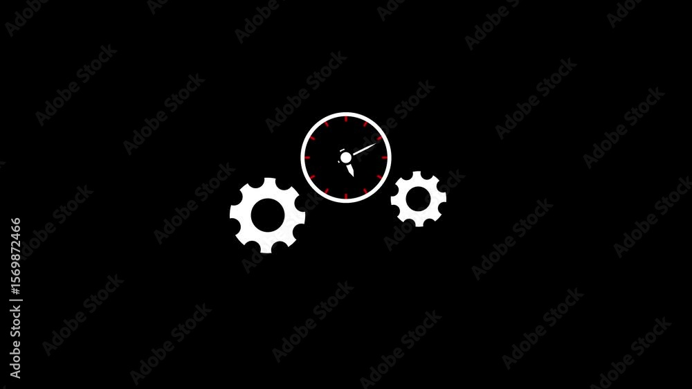 Poster animated clock and gears representing time management and efficiency. time management and business w