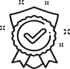 Outline award ribbon with checkmark, symbolizing success, quality assurance, and verified achievement.

