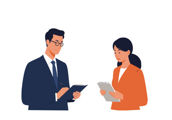 Two people with partnership, vector image isolated on transparent background