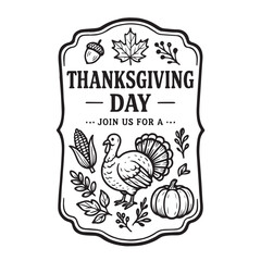 Thanksgiving Day Black And White Invitation Label Design
