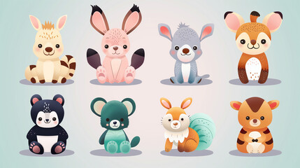 Set of Cute Animals,printable animal graphics, animal-themed classroom decor, sweet animal cartoons, whimsical animal drawings, animal group artwork