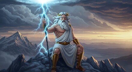 Zeus with Lightning on Mountain Top