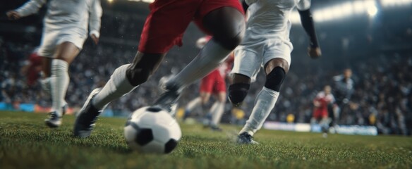 Fototapeta premium The soccer match showcasing intense action and athlete performance on the field.