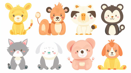 Set of Cute Animals,printable animal graphics, animal-themed classroom decor, sweet animal cartoons, whimsical animal drawings, animal group artwork