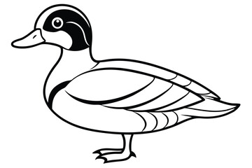 Stylized Black and White Duck Illustration with Distinct Feather Details and Visible Eye