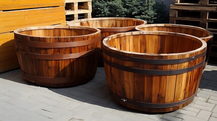 Sale of wooden baths barrels of cylindrical shape