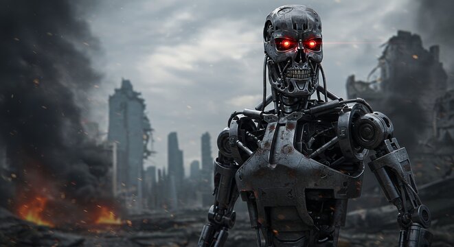 Robot in destroyed city