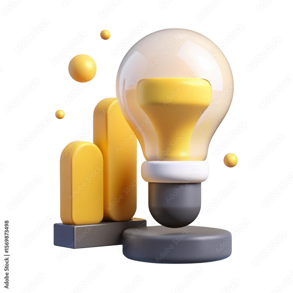 Poster 3d lightbulb and abstract shapes isolated on transparent background