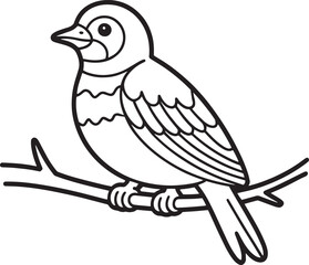 Obraz premium A simple black and white illustration of a bird perched on a branch outline