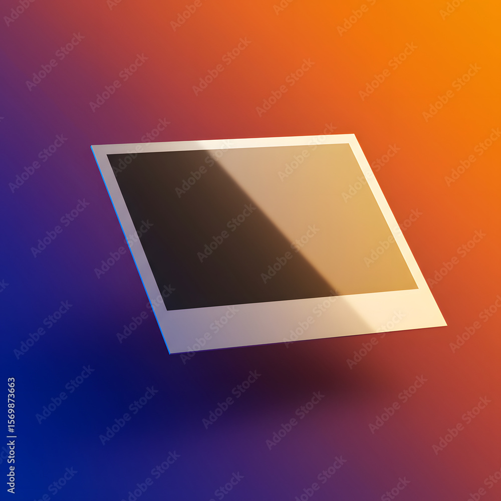 Poster a single, blank polaroid photograph casting a shadow on a gradient background.