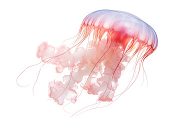 Translucent jellyfish with long tentacles, isolated on transparent background.