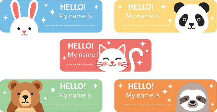 Cute animal name tag labels for kids school supplies personalized sticker bunny panda cat bear sloth