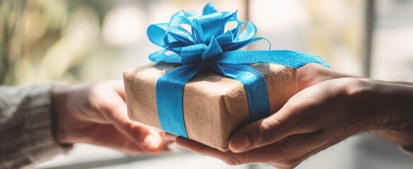 The beautiful gift being exchanged between two happy individuals.